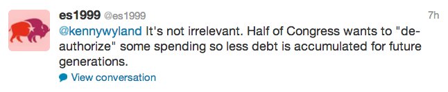 It's not irrelevant. Half of Congress wants to "deauthorize" some spending so less debt is accumulated for future generations.